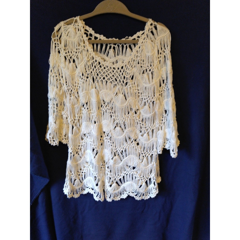 Women's  Crochet Open Knit Boho  Top Size S/ M Coastal Beachy Cottage Euro Girl